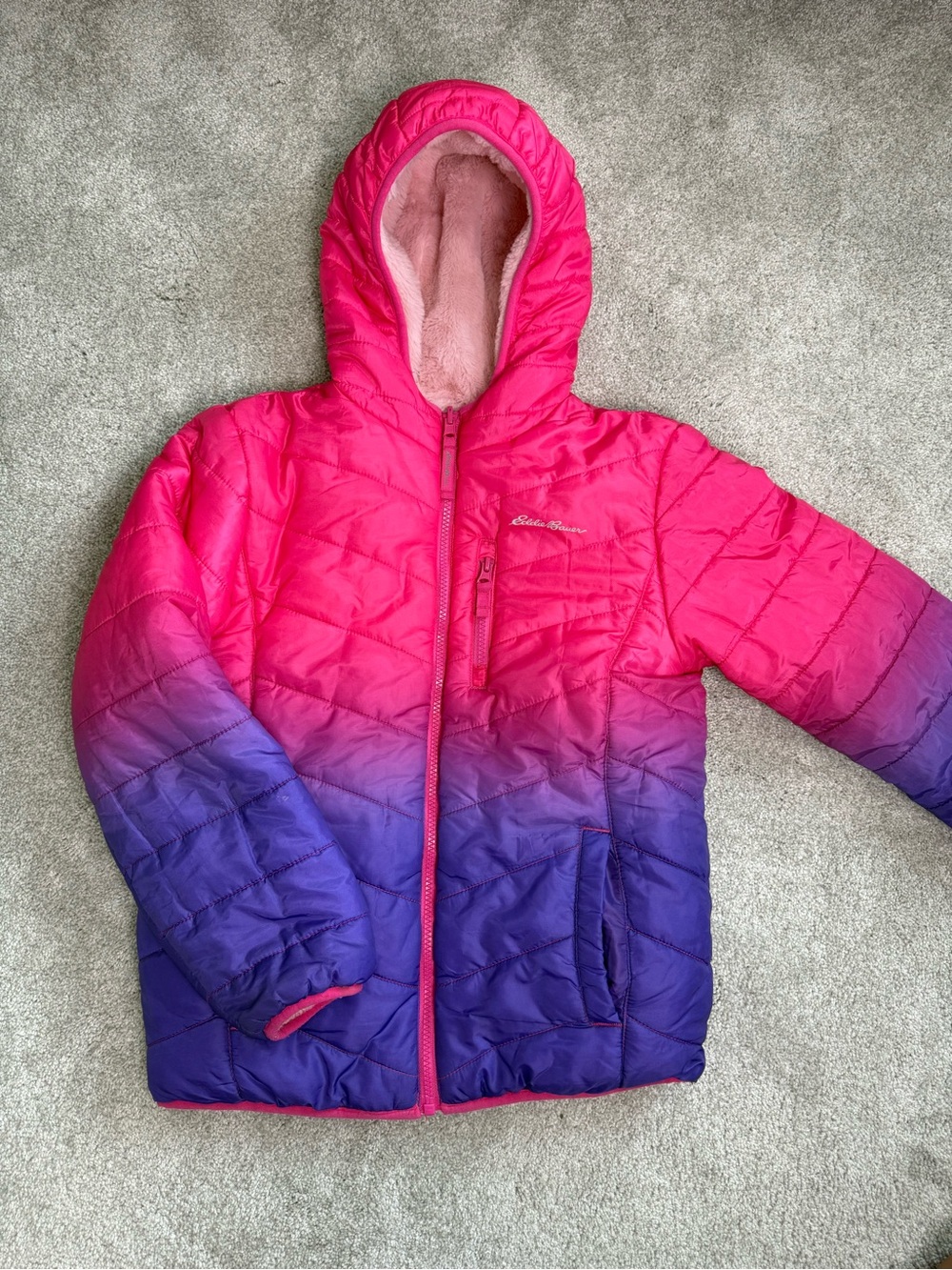 Eddie Bauer Pink to Purple Ombre Hooded Puffer Jacket